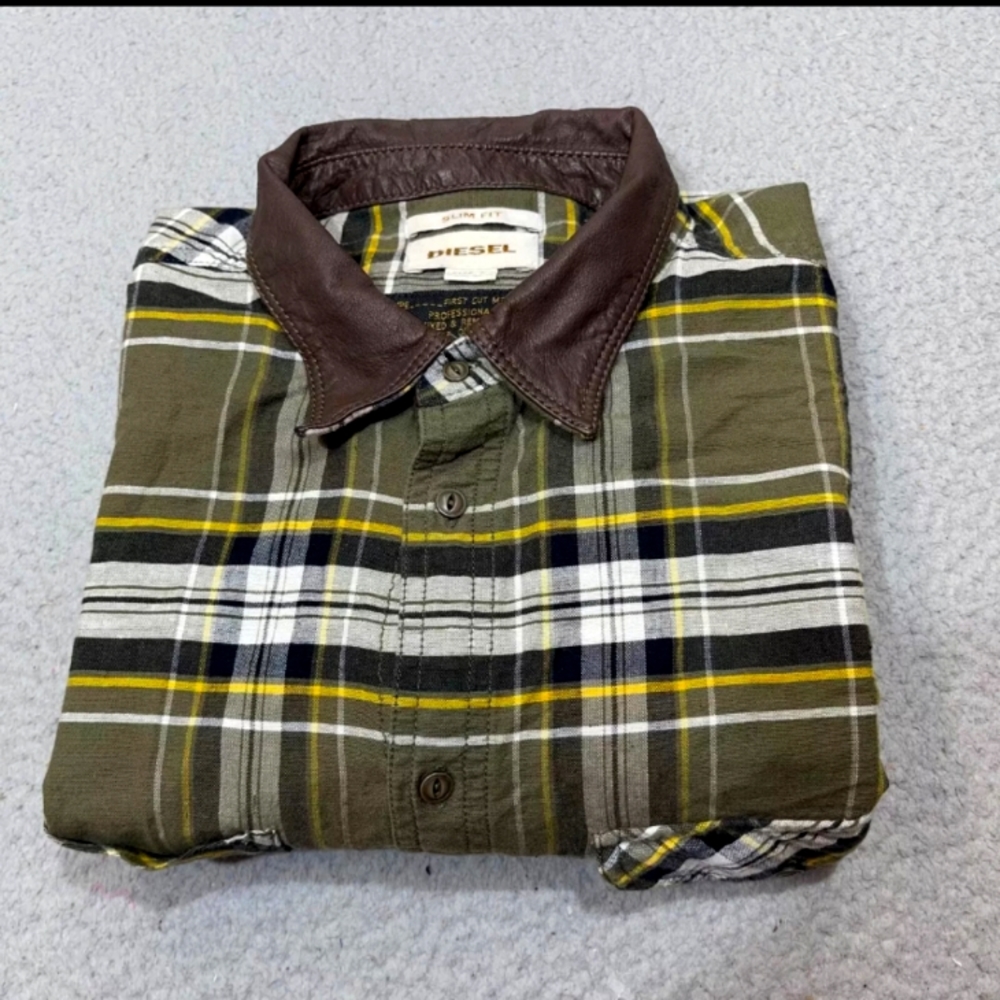 Diesel green/white plaid shirt xl.